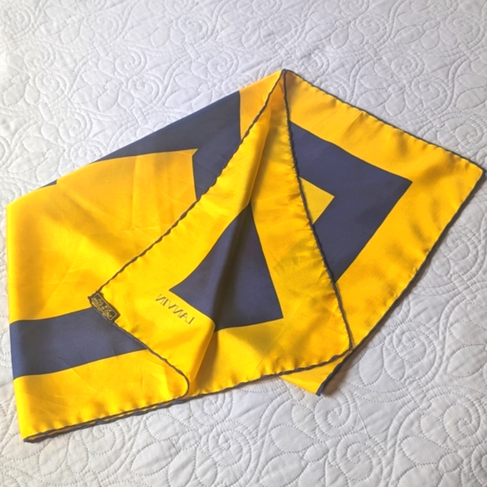 Vintage Lanvin Yellow & Navy Silk Scarf – Made in Italy - Picture 8 of 8